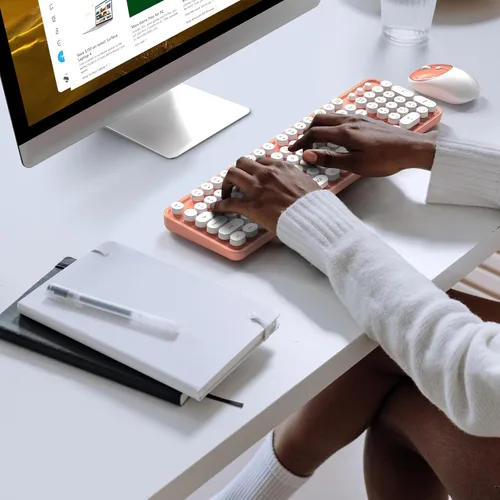 Miniatura 35 de KNOWSQT Combo de teclado y ratón inalámbrico, teclados lindos de tamaño completo estilo máquina de escribir 2.4G azul colorido - receptor USB Plug
