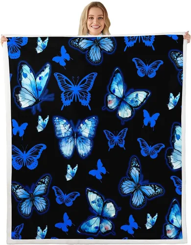Feelyou Butterfly Throw Blanket Butterflies Print Soft Fleece Sherpa Cozy Fuzzy Plush Warm Glitter Colorful Fuzzy Plush Throw Animal 40"x50" for Bed