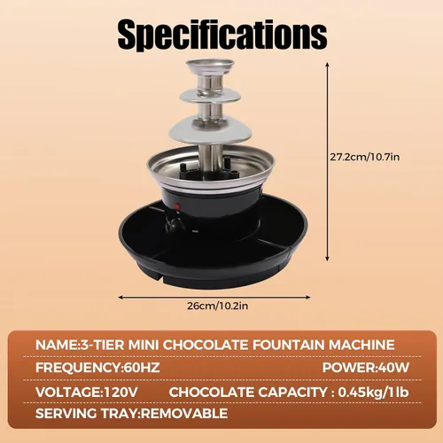 Miniatura 2 de Máquina eléctrica de fuente de chocolate de tres niveles, capacidad de 1 libra, con bandeja de alimentos y barra giratoria en espiral para fiestas