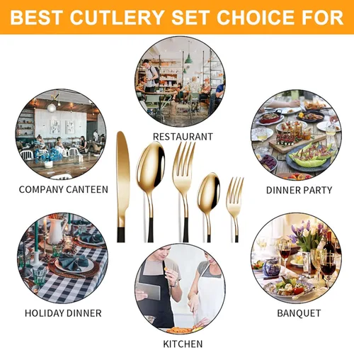 Miniatura 7 de Vilihkc Juego de cubiertos de 20 piezas de cubiertos de acero inoxidable para 4, regalo resistente, cuchillo pulido espejo, tenedor, cuchara