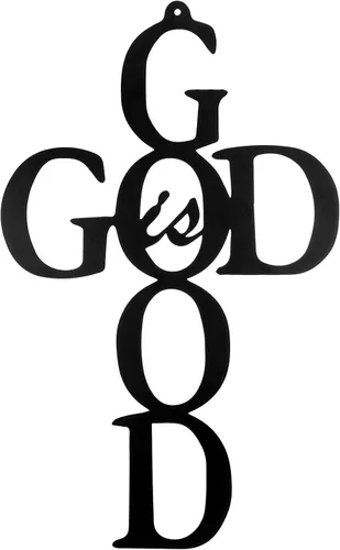 Letrero colgante de metal con cruz negra con texto en inglés "God is Good", bonito regalo de decoración religiosa para decoración de pared del hogar