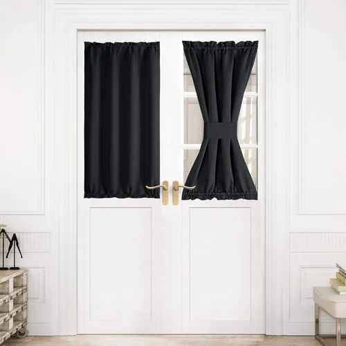 Miniatura 292 de NICETOWN Cortinas opacas unicolor con aislamiento térmico para puerta francesa, granja, oscurecimiento de habitación, puertas y ventanas de Marrón