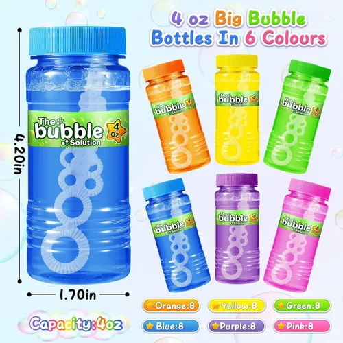 Miniatura 4 de V-Opitos Paquete de 24 botellas de burbujas con varitas en 6 colores, solución de burbujas de 4 onzas, recuerdos de fiesta de burbujas para niños