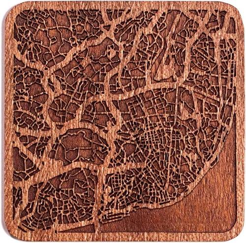 Miniatura 31 de Posavasos Amsterdam Map by O3 Design Studio, 1 pieza, posavasos de madera Sapele con mapa de la ciudad, hecho a mano, varias ciudades opcionales