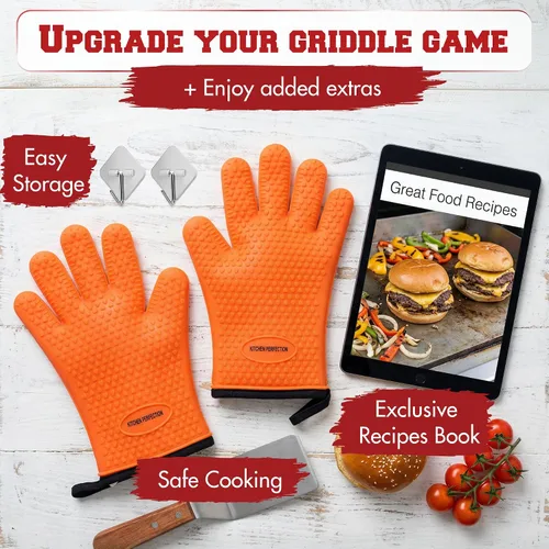 Miniatura 5 de KITCHEN PERFECTION Guantes de silicona para horno y plancha -Guantes de barbacoa y parrilla resistentes al calor extremo - Maneja comida caliente