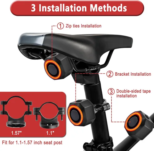 Miniatura 5 de USUPERINK Turn Signals for Ebike, Bike Turn Signals, Bike Blinkers Front and Back, Bike Tail Light USB Rechargeable with Horn, IP65 Waterproof