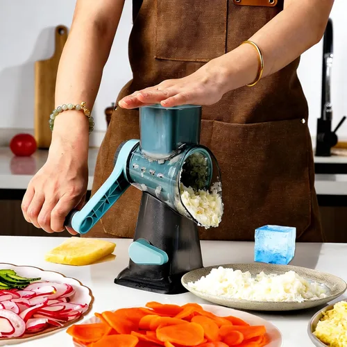 Miniatura 4 de KalraMay Rallador de queso, rallador giratorio de queso con asa, triturador de queso giratorio multifuncional que ralla sin esfuerzo queso, verduras
