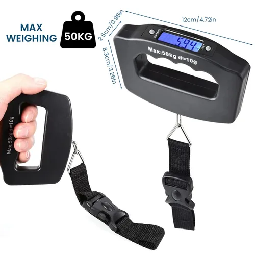 Miniatura 2 de Paquete de 3 básculas de equipaje, báscula de equipaje de 110.2 lbs110 libras con retroiluminación de pantalla LCD, correa de hebilla portátil
