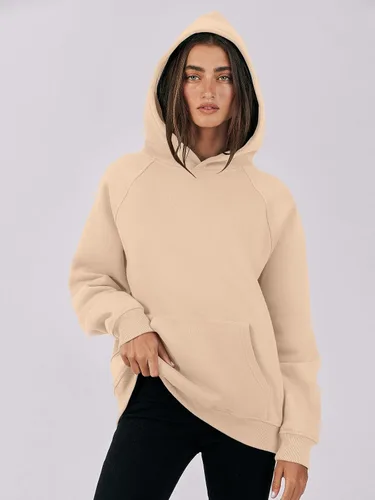 Miniatura 7 de LOGENE Sudaderas con capucha para mujer, de manga larga, de vellón, de gran tamaño, informales, básicas, sin botones, ropa de entrenamiento de otoño