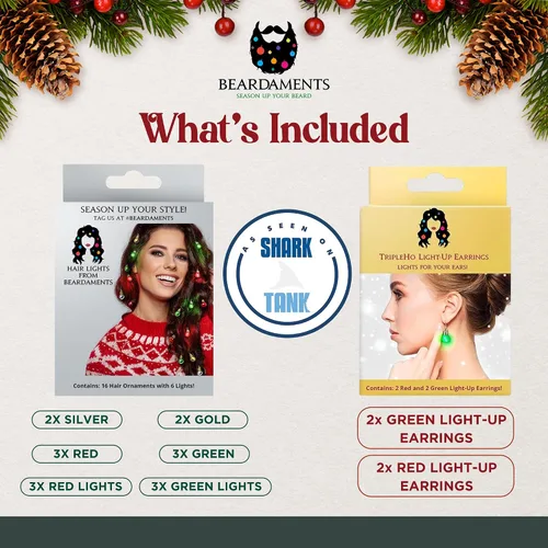 Miniatura 3 de Beardaments Paquete de luces para el cabello y los aretes: el juego original de 16 piezas para el cabello y 4 piezas de luces