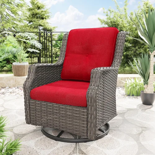 Miniatura 9 de Silla giratoria para patio al aire libre, silla giratoria de 360 grados con cojines de tela de capa catiónica repelentes al agua de 3.5 pulgadas