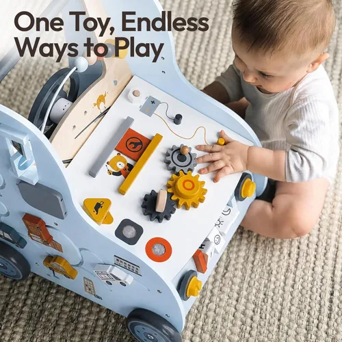 Miniatura 6 de Giant bean - Andador de bebé de madera con centro de actividades – Herramienta con tema de tráfico de automóviles, clasificador de formas de banco