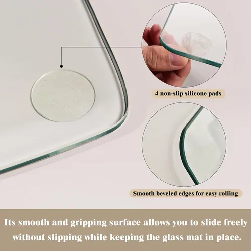 Miniatura 6 de Koonmi Tapete para silla de vidrio templado para suelos de madera dura y alfombras, 30 x 55 pulgadas, protector de piso de oficina transparente