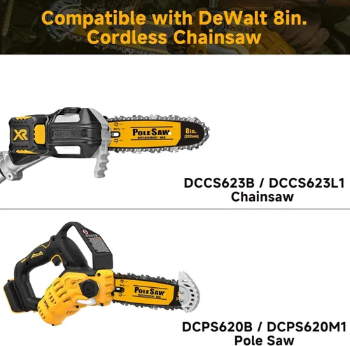 Miniatura 3 de Barra de motosierra de 8 pulgadas de repuesto para sierra de poste DeWalt 20V Max y motosierra compatible con DCPS620B, DCPS620M1, DCCS623B