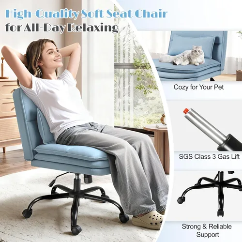 Miniatura 4 de Furmax Silla de oficina con patas cruzadas con ruedas, asiento extra ancho sin brazos, silla de escritorio giratoria, altura ajustable, cómoda