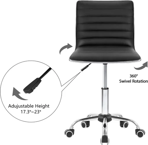 Miniatura 6 de Homall Silla moderna ajustable con respaldo bajo acanalado sin brazos, silla de oficina, silla de escritorio, silla de tocador, silla giratoria