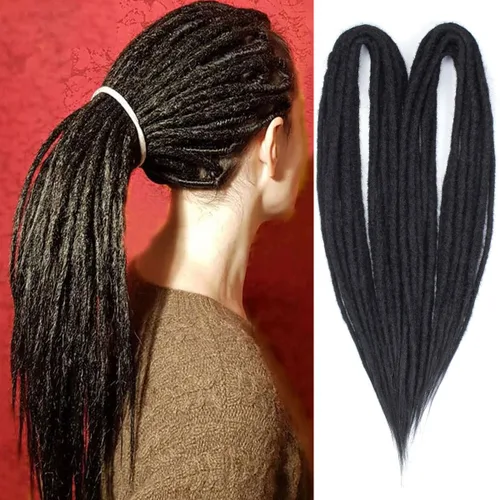 Miniatura 29 de Kraler Extensiones de Rastas Azules de Doble Extremo de 18 Pulgadas, 20 Hebras Sintéticas DE Extensiones de Rastas Hechas a Mano, Estilo de Rastas