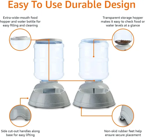 Miniatura 4 de Amazon Basics Dispensador Automático de Agua para Perros y Gatos, Comedero de Gravedad y Bebedero, Juego Grande, Comedero de Alimentos 456.6 fl. oz