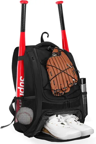 Miniatura 13 de Goloni Mochila de béisbol, bolsa de béisbol para adultos, bolsa de bate de sóftbol con compartimento para zapatos, compartimento principal grande