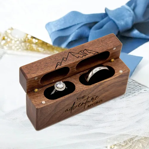 Miniatura 2 de Caja de madera para anillos de boda, caja de compromiso de madera, accesorios de boda, cajas de anillos para dos anillos, recuerdo rústico grabado