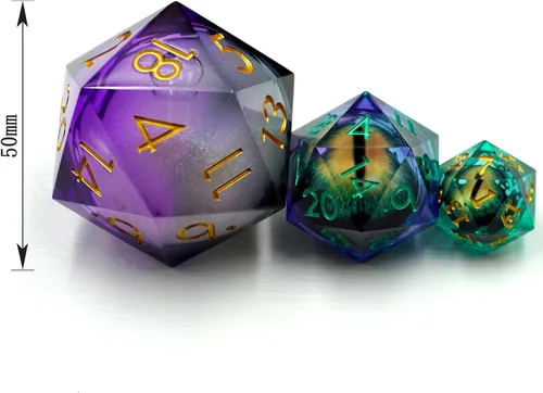 Miniatura 3 de Liquid Core - Dados gigantes de 1.97 pulgadas, dados de mazmorras y dragones hechos a mano con caja de regalo. RPG poliédrico D20 de 1.969 in