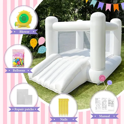 Miniatura 3 de iLink-outer - Casa de rebote blanca para niños grandes de 8 a 12 años, para interiores y exteriores, con tobogán y soplador de aire, 133.86 x 96.46