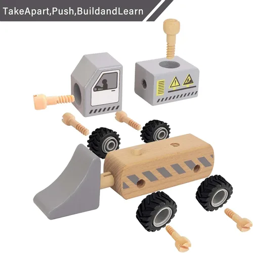 Miniatura 2 de Vehículos de construcción para niños pequeños, 2 piezas desmontables de madera, excavadora y excavadora, juguetes de vehículos para niños de 3 años