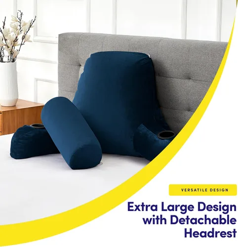 Miniatura 2 de Almohada de lectura extra grande máxima comodidad y apoyo para reposo en cama con portavasos