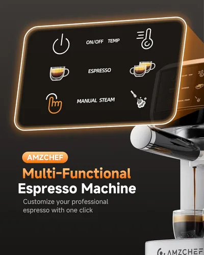 Miniatura 2 de AMZCHEF Máquina de café expreso de 20 bares: cafetera profesional con espumador de leche, temperatura y presión ajustables, cafetera compacta
