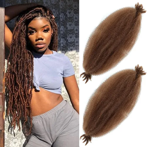 Miniatura 14 de Cabello afro elástico y trenzado de 30 pulgadas 2 paquetes, cabello preesponjado y trenzado elástico pre-estirado para extensiones de cabello suave