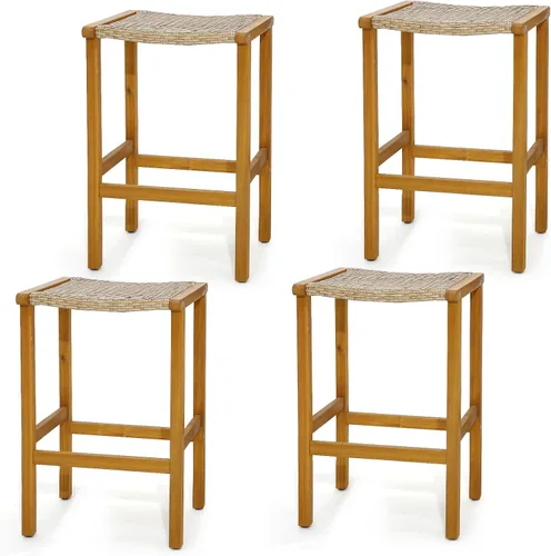 Miniatura 8 de Tangkula Juego de 2 taburetes de bar al aire libre, 30 pulgadas de alto de madera de acacia, taburetes de altura de barra resistentes con asiento