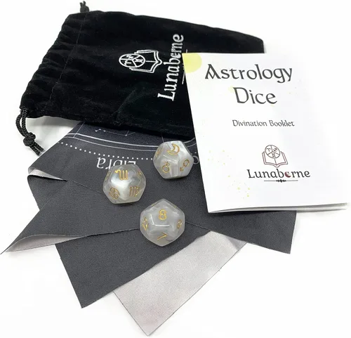 Miniatura 3 de Lunaborne - Dados de adivinación astrológica, incluye folleto de instrucciones, paño de adivinación y bolsa de terciopelo con cordón