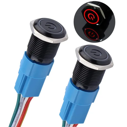 Miniatura 12 de 2 piezas interruptor de botón pulsador con pestillo de 16mm, 12V-24V, encendido/apagado, 1NO 1NC, impermeable IP66, carcasa de metal negro