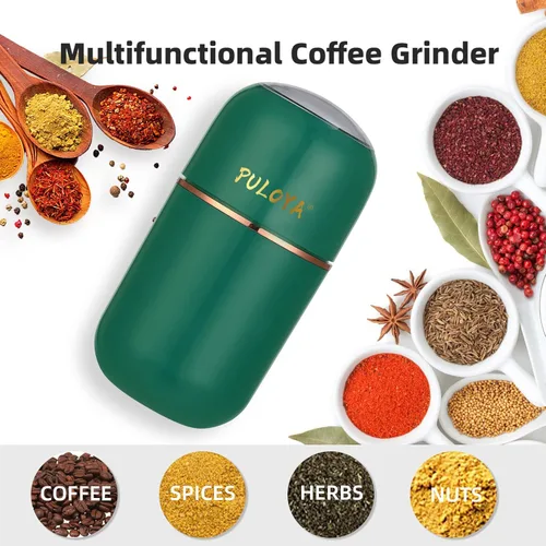 Miniatura 3 de Molinillo de Café Eléctrico para Granos, Especias, Hierbas, Granos y Frutos Secos, Cuchillas de Acero Inoxidable, 2.8 oz, Verde