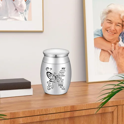 Miniatura 6 de Dletay Urnas pequeñas para cenizas humanas, recuerdo de 1.6 pulgadas, de acero inoxidable, mini urna conmemorativa de mariposa para mujeres y hombres