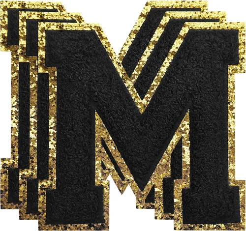 Miniatura 8 de 3 parches de números de chenilla negra, tamaño grande de 4-1/2" parches de números para planchar, parches universitarios para ropa, 8" Borde oro rosa