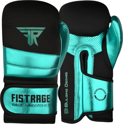 FISTRAGE Guantes de boxeo de cuero metálico para entrenamiento de MMA, Muay Thai, Kick Boxing, Sparring, bolsa pesada, guantes de entrenamiento para