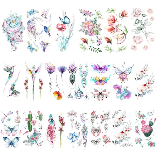 Glaryyears Tatuajes temporales de flores para mujeres y niñas, paquete variado de 30 tatuajes falsos florales, tatuajes sexys y realistas de flores,