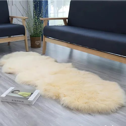 Miniatura 2 de Alfombra de piel sintética de 2 x 6 pies, color beige, lavable a máquina, súper suave, esponjosa, alfombra de piel de oveja mullida para dormitorio