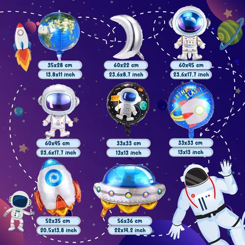 Miniatura 2 de 9 globos espaciales, globos de cohete de astronauta, decoraciones de fiesta temática de planetas para fiestas de cumpleaños