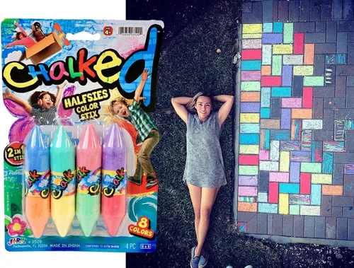 Miniatura 2 de JA-RU Tiza gigante de doble cara para acera (paquete de 2) no tóxica y lavable para niños, juego de arte definitivo, dibujo de calle al aire libre.