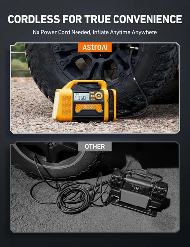 Miniatura 8 de AstroAI TC3 - Inflador de neumáticos de camión, compresor de aire portátil, bomba de aire inalámbrica de 150 PSI con batería de 4000 mAh, inflado