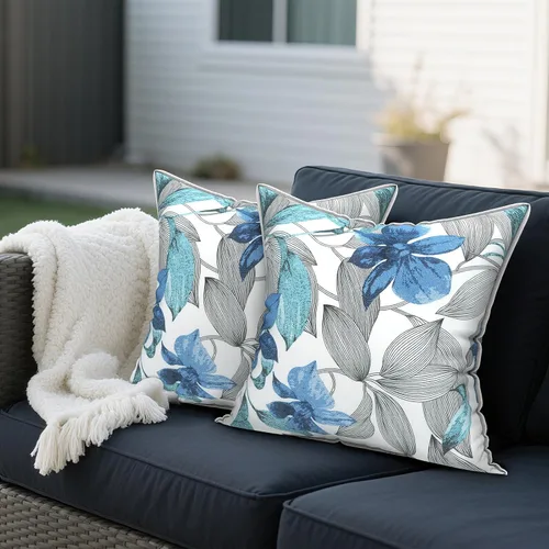Miniatura 845 de Juego de 2 almohadas para exteriores de 16 x 16 pulgadas, repelentes al agua con interiores, para muebles de patio, hogar, jardín, geometría bohemia