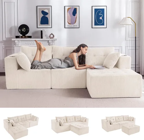Miniatura 12 de MAXYOYO Sofá modular, moderno en forma de U con 2 otomanas, sofá en una caja, silla copetuda de 6 asientos sin hueso para sala de estar, no requiere