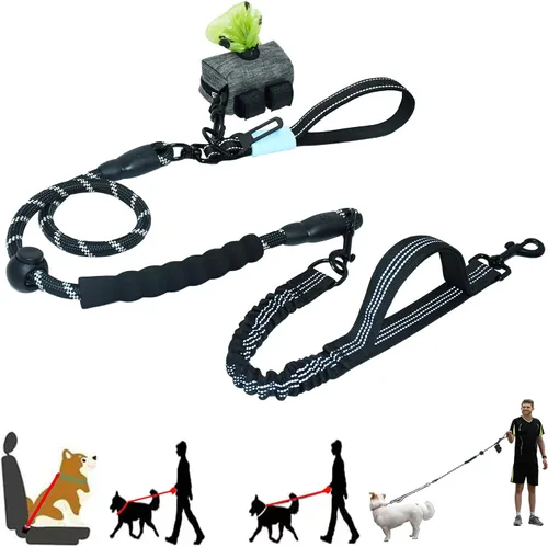 Correa elástica 4 en 1 resistente para perro con 3 asas acolchadas, correa antideslizante reflectante, giratorio sin enredos, cinturón de seguridad