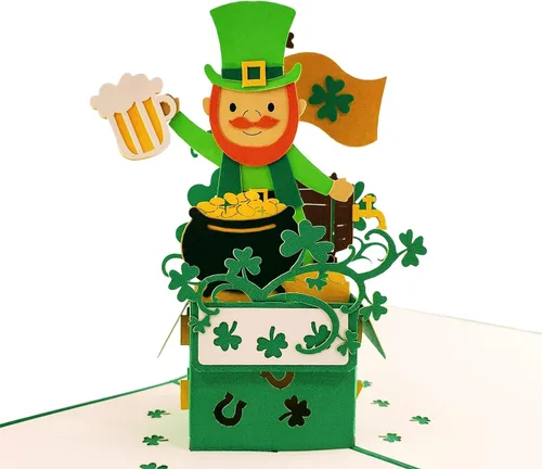 Miniatura 9 de iGifts And Cards Tarjeta desplegable 3D de duende de oro, diseño festivo de celebración irlandesa para cumpleaños del día de San Patricio y buena