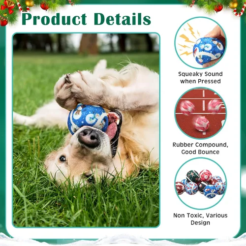 Miniatura 3 de Seenelling 6 pelotas de tenis chirriantes de Navidad para perros y mascotas, pelotas interactivas para perros pequeños, medianos y grandes