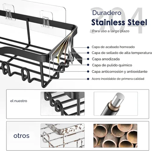 Miniatura 3 de NESOMI Organizador de Ducha Adhesivo Juego de 7 Piezas, Estantes de Baño de Acero Inoxidable a Prueba de Óxido, Accesorios de Almacenamiento sin