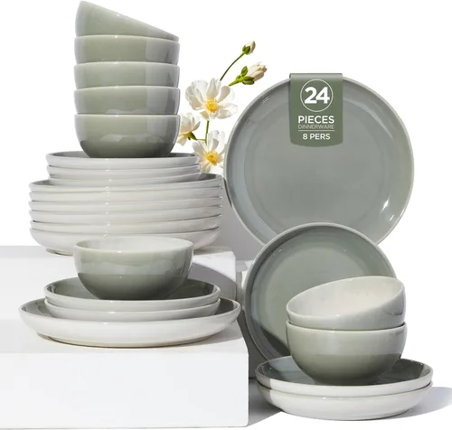 Miniatura 33 de Pokini - Juegos de vajilla de gres para cena, juego de platos y cuencos de cerámica, platos de cocina aptos para microondas y lavavajillas, platos
