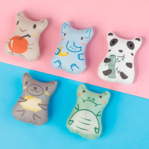 Miniatura 3 de Juguetes de hierba gatera para gatos de interior – 5 piezas de juguetes de peluche masticables para dentición interactivo relleno de hierba gatera
